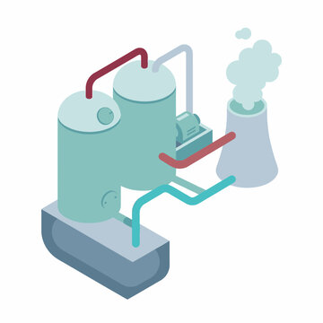 Isometric industrial factory plant with storage tanks and pipes