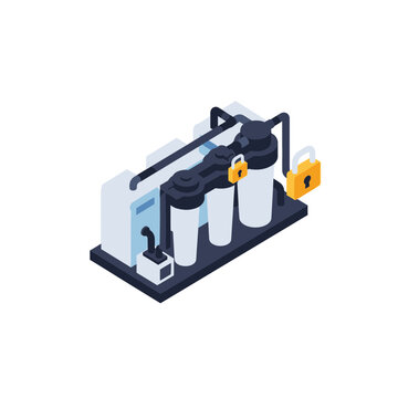 Secure Industrial Water Filtration System Isometric Illustration