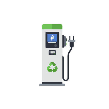 Electric Vehicle Charging Station Flat Vector Illustration