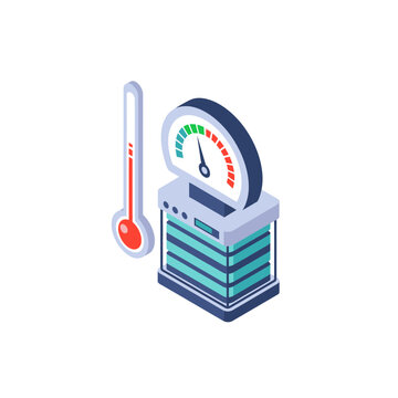 Isometric Data Server Temperature Monitoring and Gauge Icon