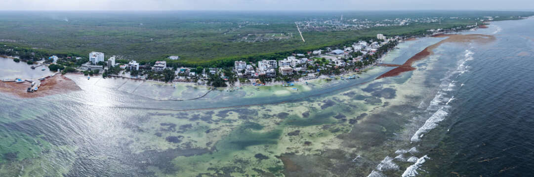 Panoramic view of Mahahual shoreline and Caribbean waters
