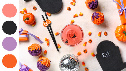 Obraz premium Halloween party decorations with cupcakes and candy