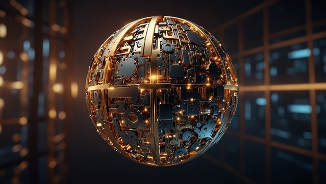 Artistic visualization of sphere made out of gears - Generative AI
