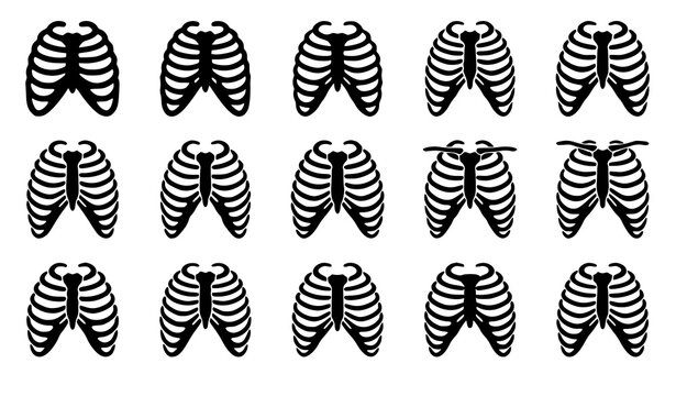 Minimal Human Rib Cage Vector Icon Set Featuring Medical Anatomy Thoracic Skeleton and Skeletal Structure Silhouettes