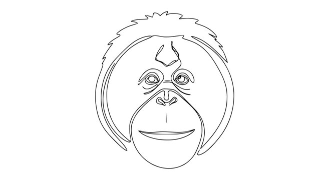Minimalist Orangutan Face Line Art - Simple Monkey Portrait, White Background
