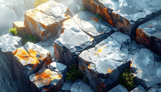 Rocky cliffside with mossy stones.