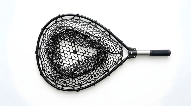 Fishing Landing Net with Handle on White Background