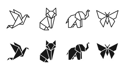 Obraz premium Minimalist origami animal figure collection with elephant butterfly geometric minimalist creative illustration