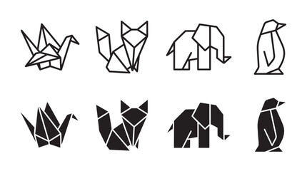 Obraz premium Set of geometric origami animal icons with elephant geometric minimalist creative illustration collection creature