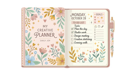 Fototapeta premium Creative Planner with Floral Design and Daily To-Do List