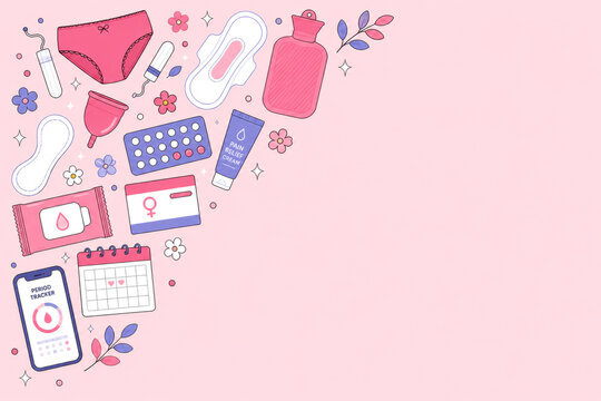 Feminine Healthcare and Menstrual Care Border Background Vector Illustration