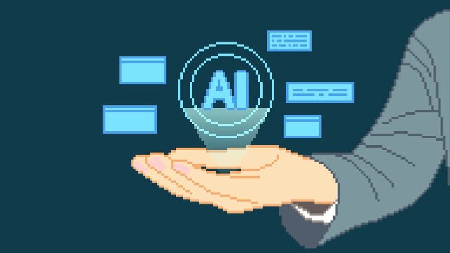 8-bit pixel art artificial intelligence hologram