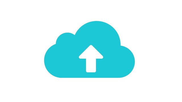 Blue cloud upload icon symbol for cloud computing data transfer and online internet storage service on white background