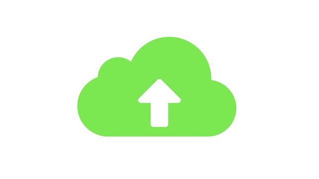 Green cloud upload icon with upward arrow isolated on white background symbol for cloud computing data transfer storage interface vector illustration