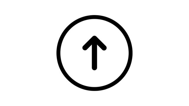 Minimalist black up arrow symbol in a circular frame icon for website navigation, upload progress, direction pointer, and user interface design