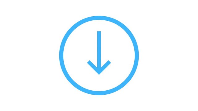 Blue Circle Download Icon with Downward Arrow for Digital Interface, Website Navigation, and File Transfer Application Vector Illustration