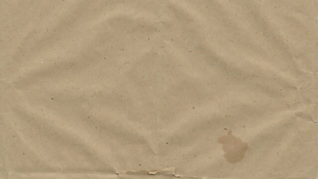 Old brown recycled craft paper texture with wrinkles and a small spot stain surface pattern