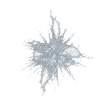 Dynamic explosion of crystal clear water, frozen in motion with turbulent droplets and spray, isolated against a stark black background with dramatic high-contrast studio lighting, concept for