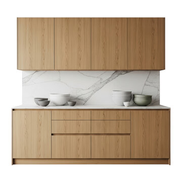 Modern wooden kitchen cabinets and drawers.