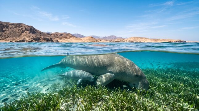 dugong (dugong dugon) swimming near the seafloor