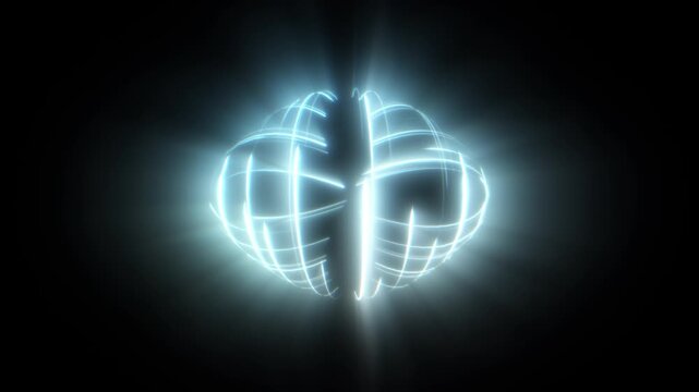 Blue Long Particles with Light Rays Emitting and Looping Back Inwards Creating Warped Glowing Orb on Black Background. Use Add, Screen Blending Modes to Overlay.