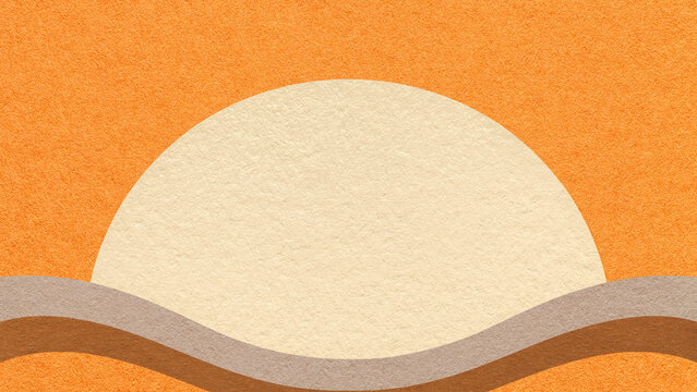 Orange textured paper background with light cream semicircle for copy space and beige, brown waves for banner, presentation