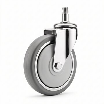 A single industrial caster wheel with a metal bracket and a gray rubber tire, isolated on a clean white background. 
