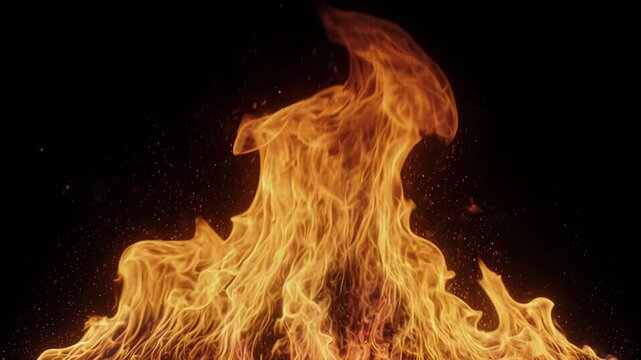Dancing orange flames in slow motion in golden glow, 3D render