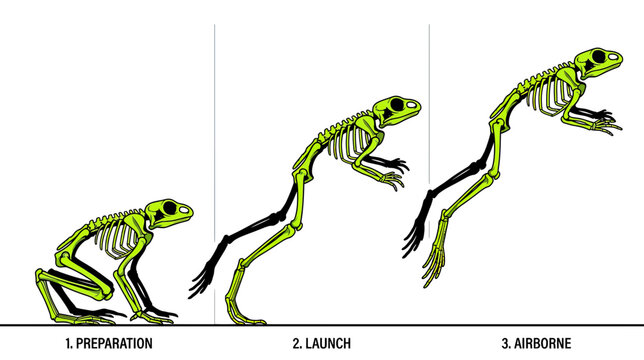 Frog Skeleton Jumping Sequence Isolated Transparent Background