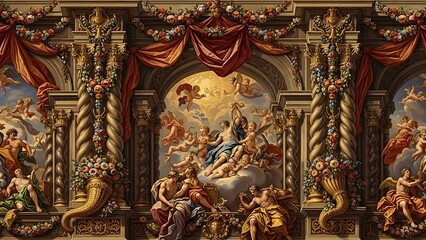 Fototapeta premium Baroque Ceiling Fresco with Cherubs and Mythological Figures