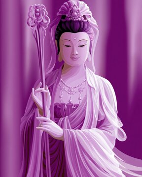 Bodhisattva in Serene Purple Hues Radiating Peace and Compassion