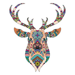 Png Intricate coloring pattern of a reindeer head element, transparent background © Rawpixel.com