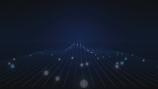 Futuristic light lines forming a mountain peak with dots