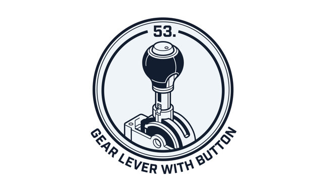 Graphic emblem of a vehicle gear lever with button.