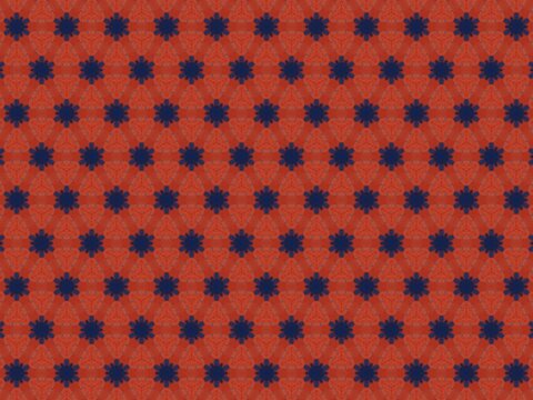 Red background with bold, repeating dark blue starburst shapes. Pattern is uniform, bold, and eye-catching. Ideal for branding, packaging, or design projects