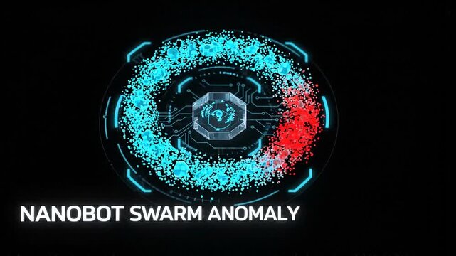Nanobot swarm anomaly with blue and red particles interface