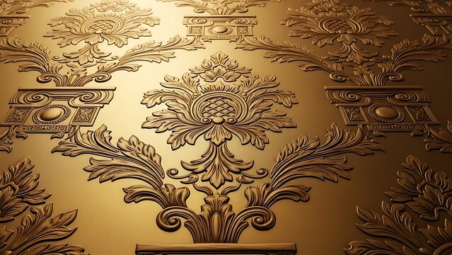 Ornate gold damask pattern with floral motifs image
