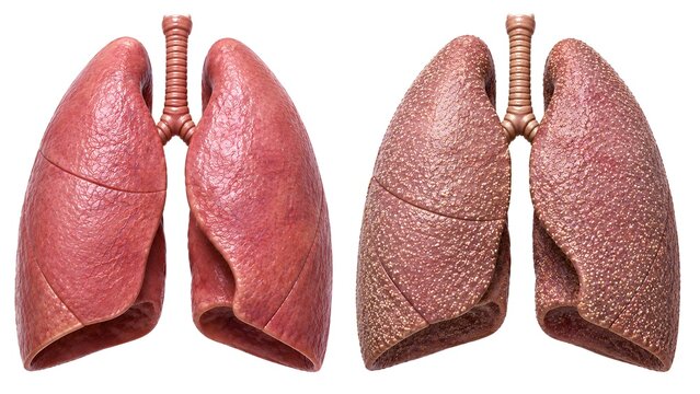 Normal Lung vs Miliary Tuberculosis Comparison Medical Anatomy Illustration