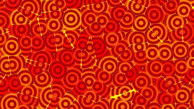 Abstract Voronoi Bio Cells Pattern Seamless Loop Animation Orange and Yellow Lava Texture Background