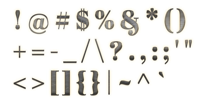 Collection of various punctuation marks and mathematical symbols with dark wood grain texture isolated on a transparent background