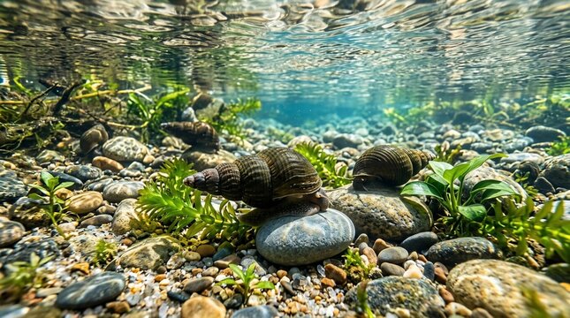 Underwater river snails