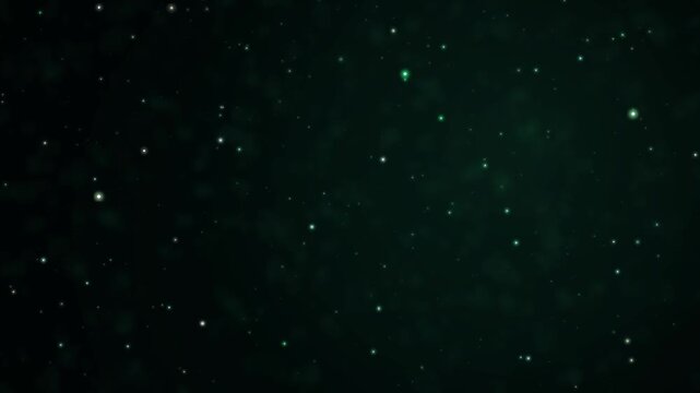 Cosmic dust particles shimmering in emerald void with gentle movement abstract motion background