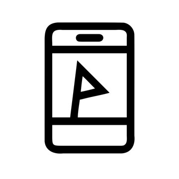 Mobile Browser Flag Icon For Web Apps- Simple black smartphone browser icon featuring a flag symbol, representing websites, web applications, online pages, and digital content.