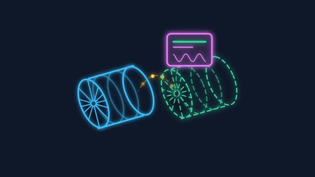 Neon Digital Twin Particle Physics Simulation with Data Analysis Display Motion Graphics