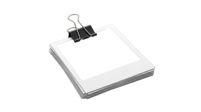 Blank paper stack with black binder clip, professional stationery mockup for office notes, clean white memo sheets for corporate business communication isolated on Transparent Background