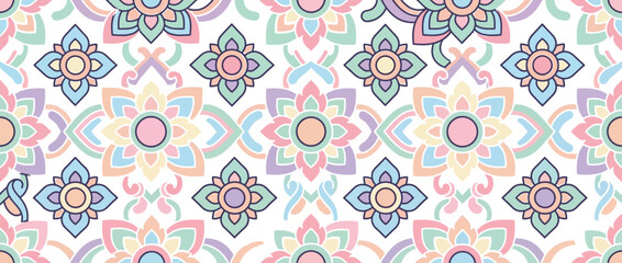 Obraz premium Pastel Mandala Pattern Design on Black Background