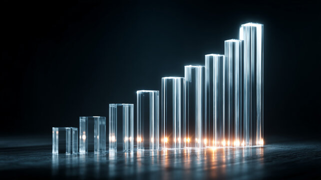 Glowing business growth chart. Financial success concept with rising digital bar graph.