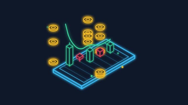 Isometric Neon Stock Market Candlestick Chart Animation for Crypto Trading and Investment