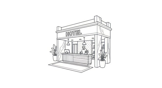 Line drawing of a small cafe.