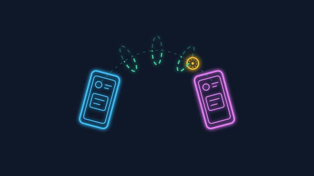 Neon Smartphone Digital Money Transfer Animation for Mobile Payment Technology